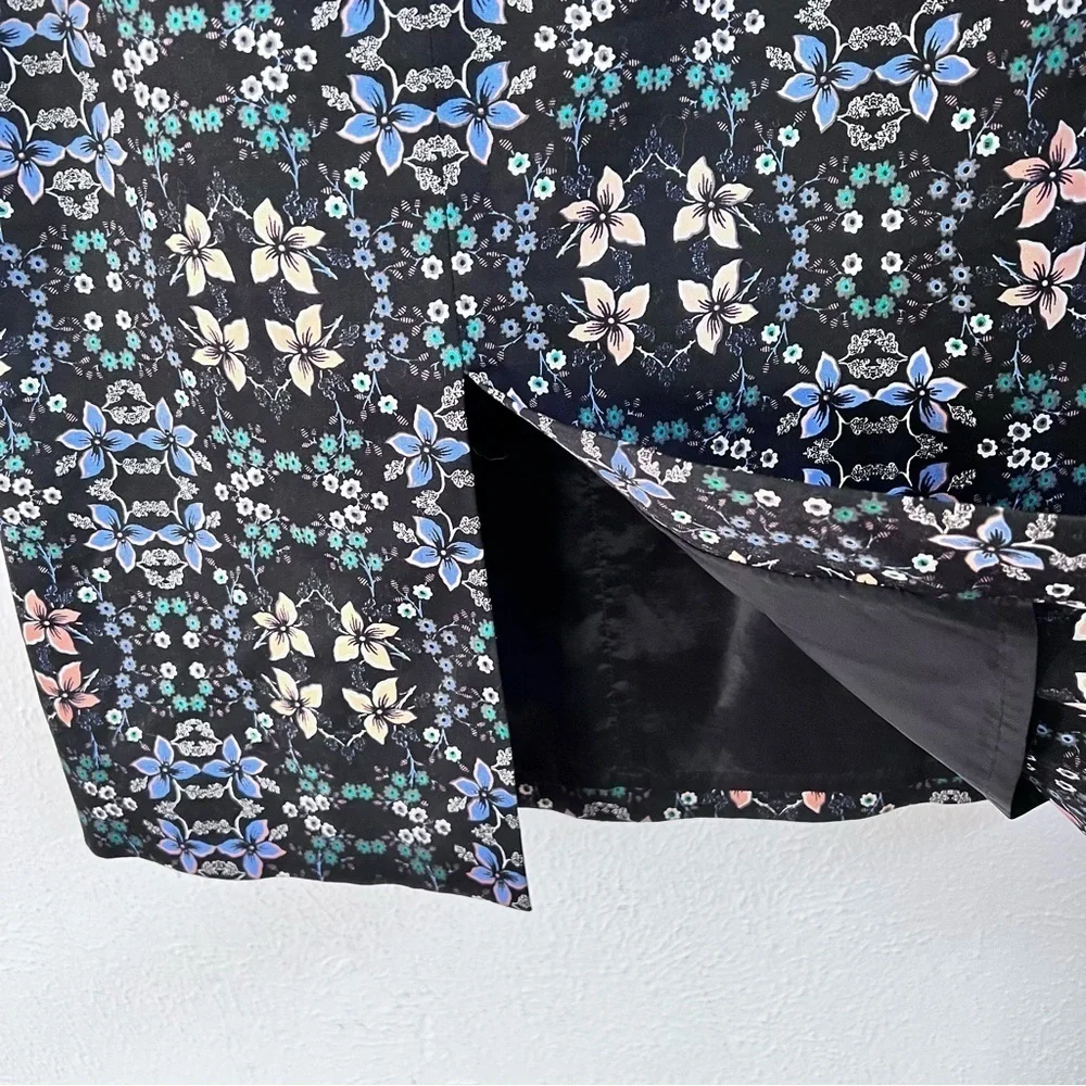 J Crew black mirrored floral midi skirt